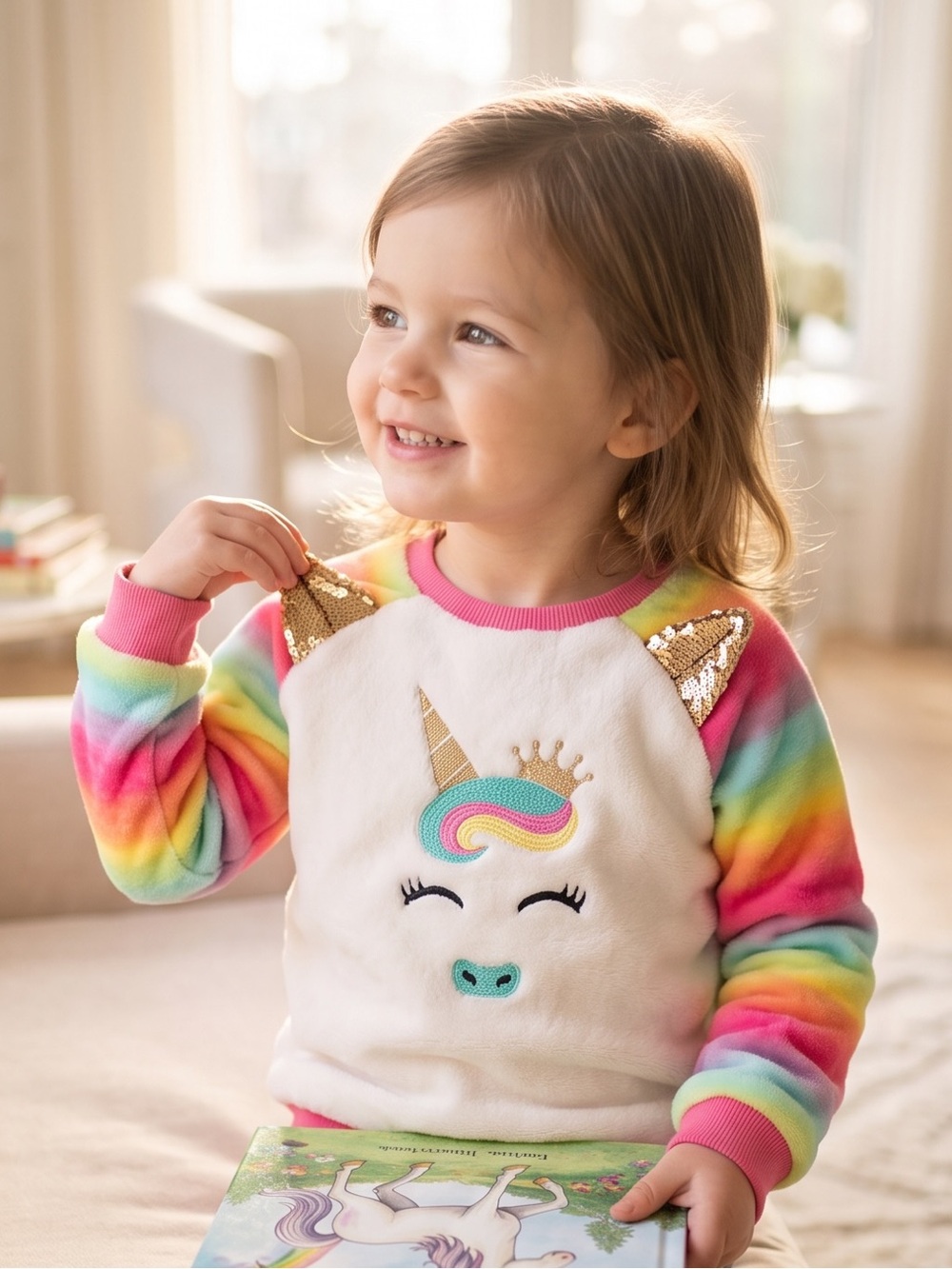 Picapino Unicorn Rainbow Kids Sweater - White and Multicolor